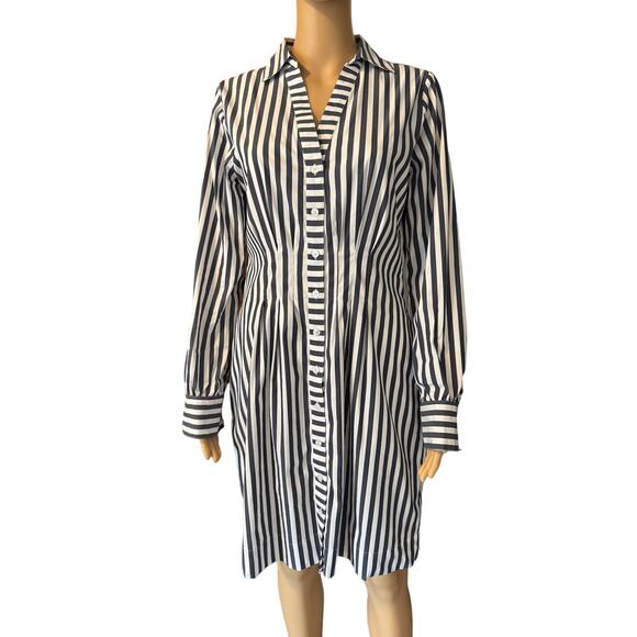 WHBM Long Sleeve Poplin Shirt Dress, French Navy Stripe, Size 8 - Picture 1 of 12